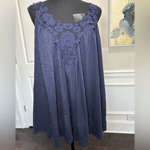 Lane Bryant Navy Blue Crochet Sleeveless Tunic Blouse Top – Size 14/16